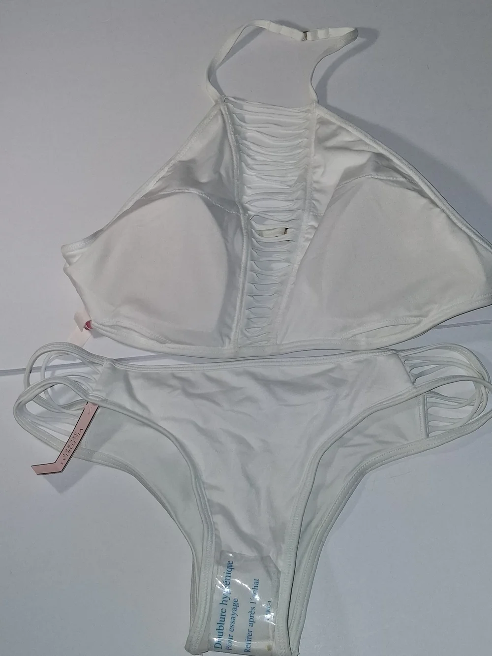 Victoria's Secret White Strappy Halter Bikini Set TOP Sz M, BOTTOM Sz S